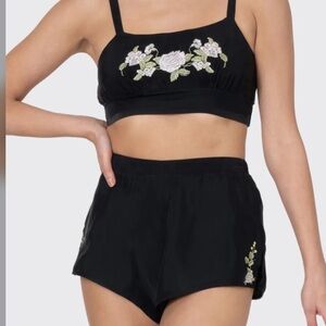 RYA MAGNOLIA BRALETTE SET Black Floral Embroidered Size Small S NWT